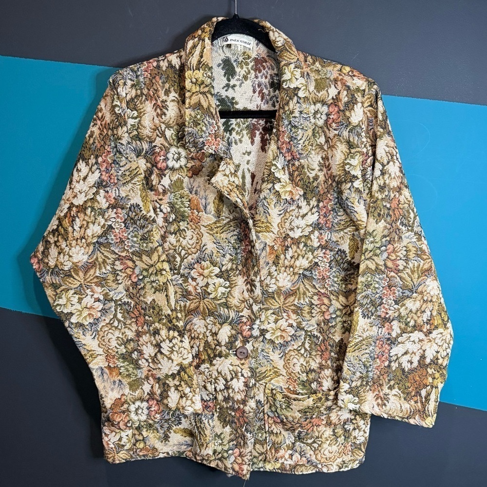 Tapestry Elegant Floral Women's Blazer Ines Gordi Made in Italy Cotton